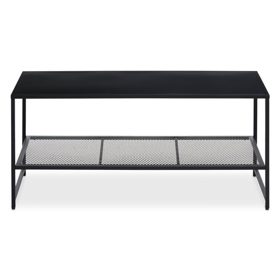 Acre Metal Coffee Table With Open Mesh Shelf In Black_3