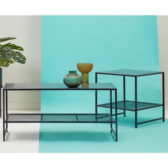 Acre Metal Coffee Table With Open Mesh Shelf In Black_5
