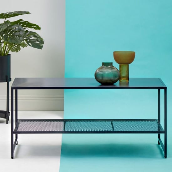 Product photograph of Acre Metal Coffee Table With Open Mesh Shelf In Black from Furniture in Fashion