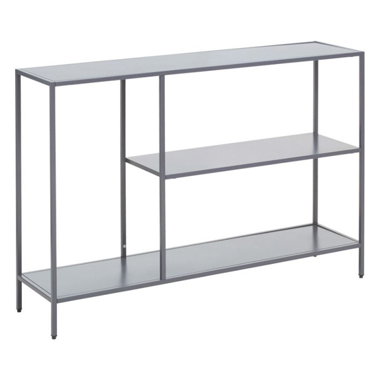 Acre Metal Console Table With 2 Shelves In Grey