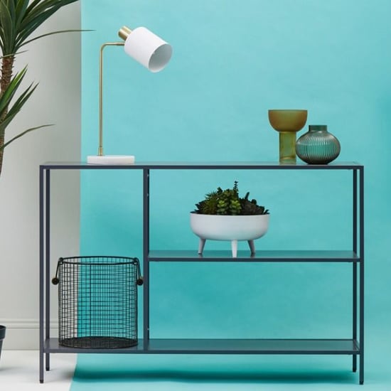 Read more about Acre metal console table with 2 shelves in grey