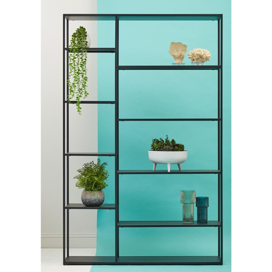 Photo of Acre metal shelving unit with multi open shelves in black