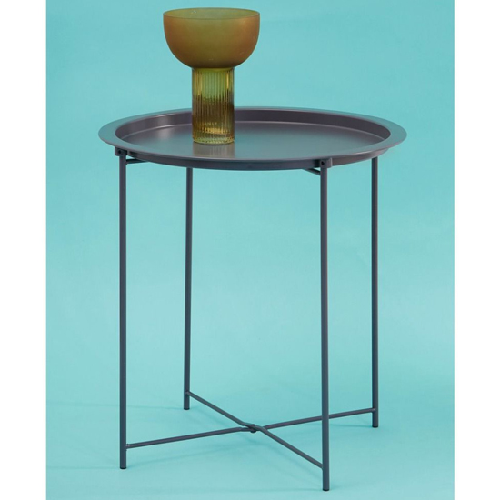 Product photograph of Acre Round Metal Side Table In Grey from Furniture in Fashion