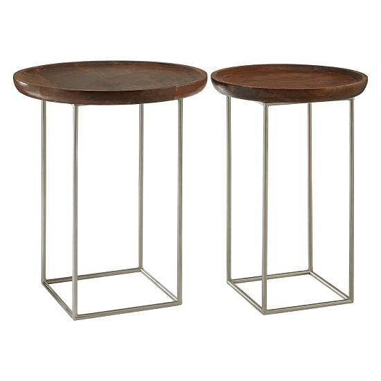 Read more about Acton wooden set of 2 side tables with iron frame in natural