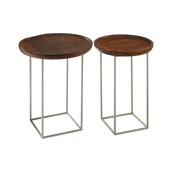 Acton Wooden Set Of 2 Side Tables With Iron Frame In Natural_2