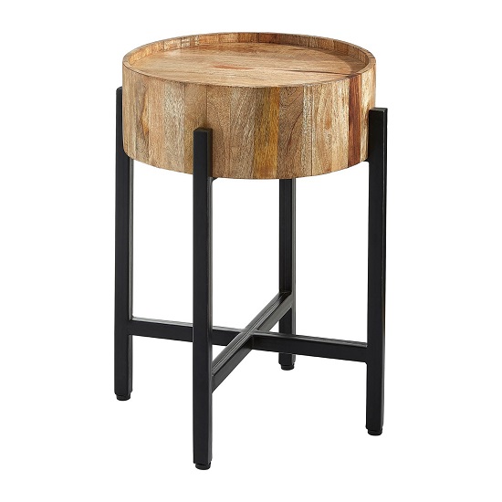 Acton Wooden Side Table Round In Natural With Black Iron Legs Sale
