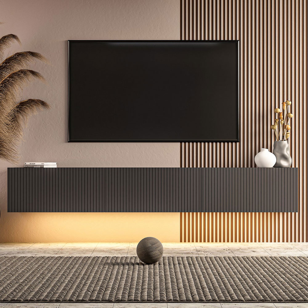 Ada Wooden Wall Mounted TV Stand in Anthracite and LED