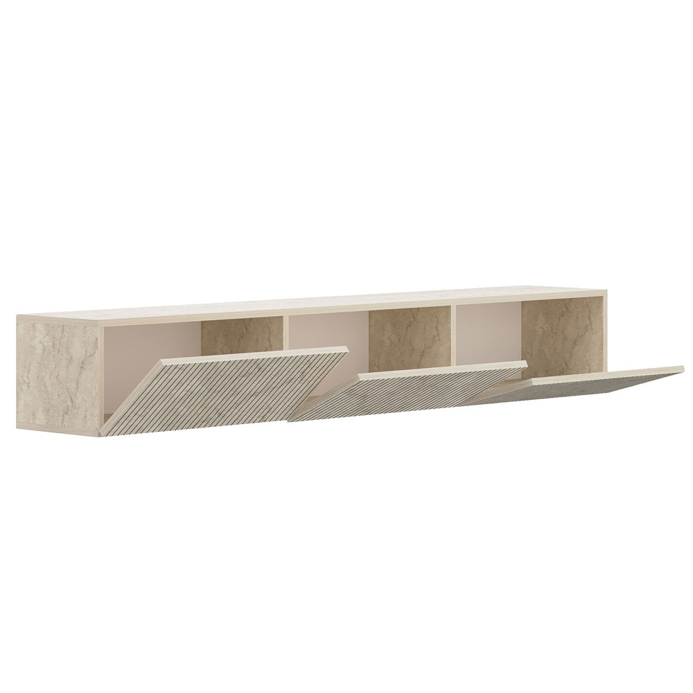 Ada Wooden Wall Mounted TV Stand in Travertine Marble Effect and LED
