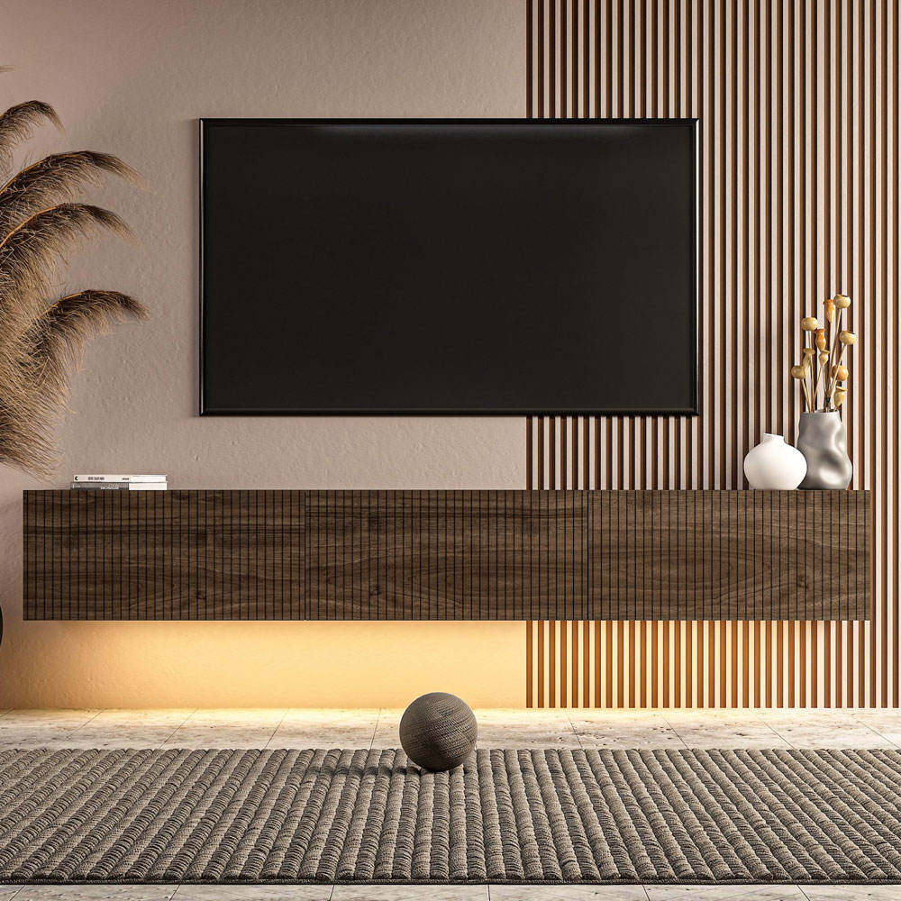 Ada Wooden Wall Mounted TV Stand in Walnut and LED