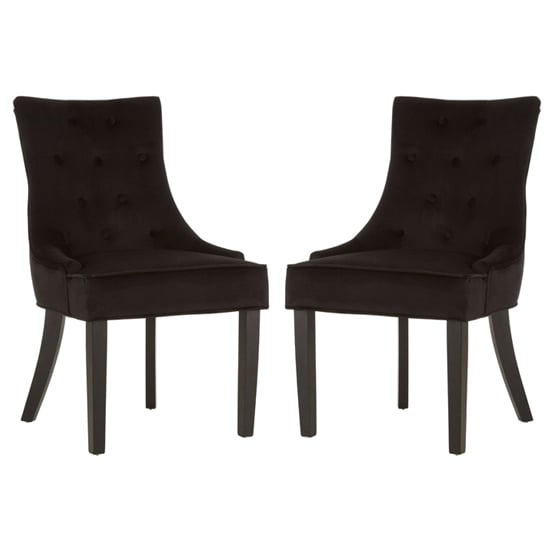 Adalinise Black Velvet Dining Chair With Wooden Legs In A Pair