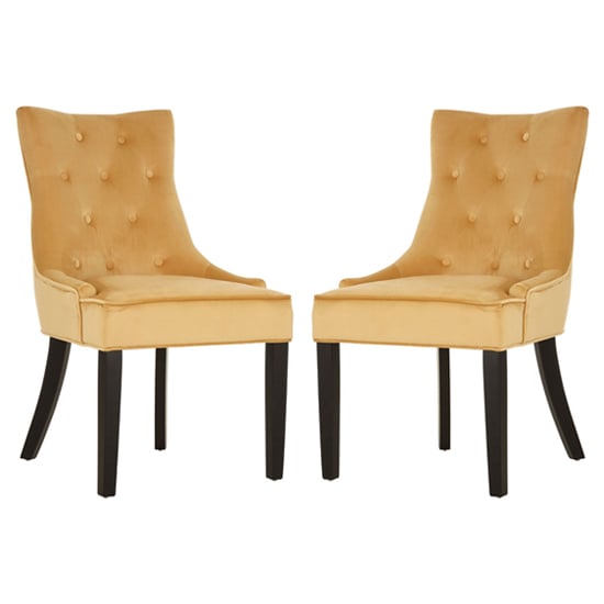 Adalinise Gold Velvet Dining Chair With Wooden Legs In A Pair_1