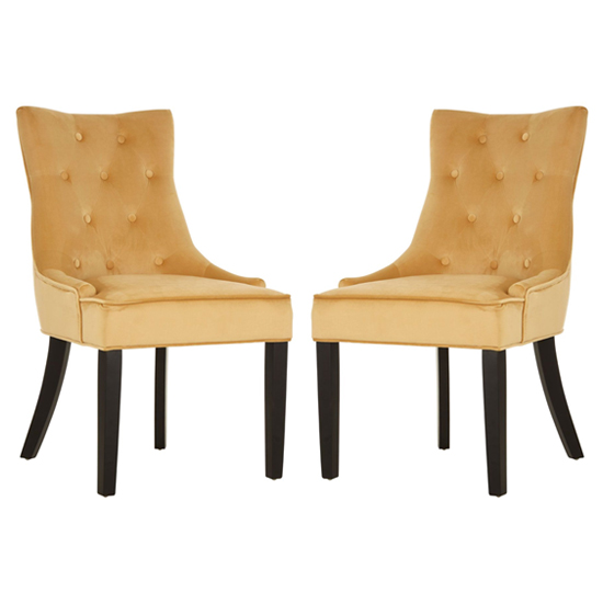 Adalinise Gold Velvet Dining Chair With Wooden Legs In A Pair