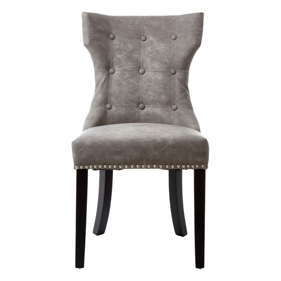 Adalinise Grey Leather Dining Chair With Wooden Legs In A Pair_2