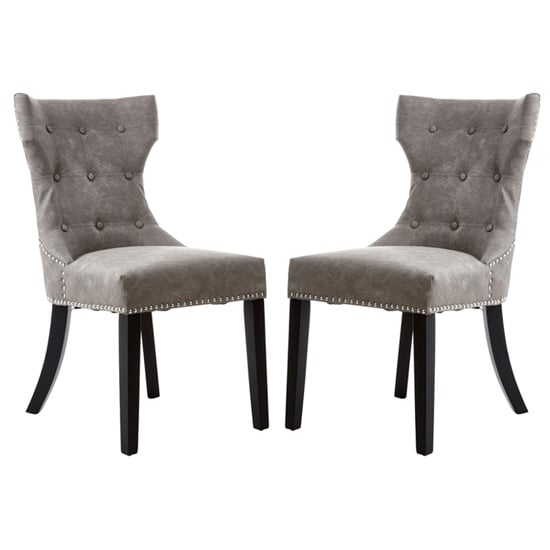 Adalinise Grey Leather Dining Chair With Wooden Legs In A Pair