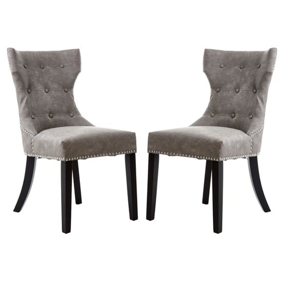 Read more about Adalinise grey leather dining chair with wooden legs in a pair