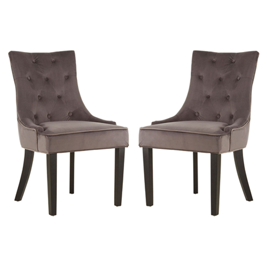 Adalinise Grey Velvet Dining Chair With Wooden Legs In A Pair