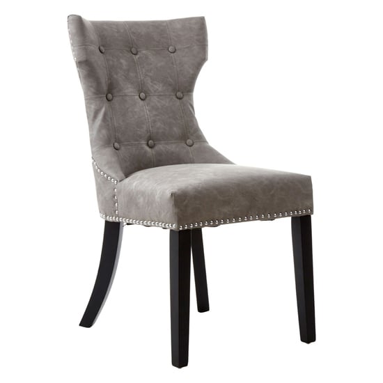 Adalinise Leather Dining Chair With Wooden Legs In Grey