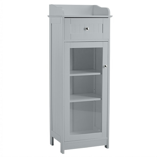 Adamo Bathroom Storage Cabinet In Grey With 1 Glass Door