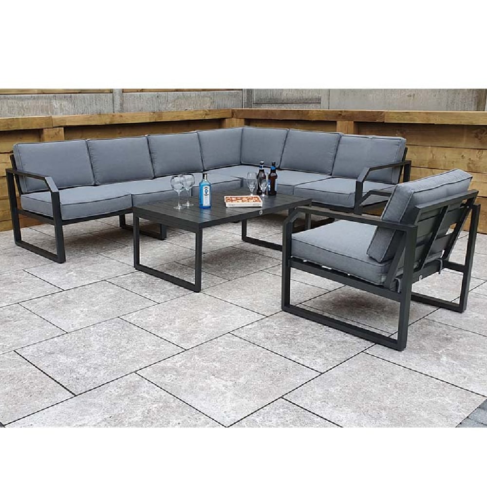 Adana Aluminium Garden Corner Sofa Set With Coffee Table In Grey