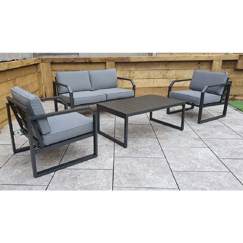 Adana Aluminium Garden Sofa Set With Coffee Table In Grey