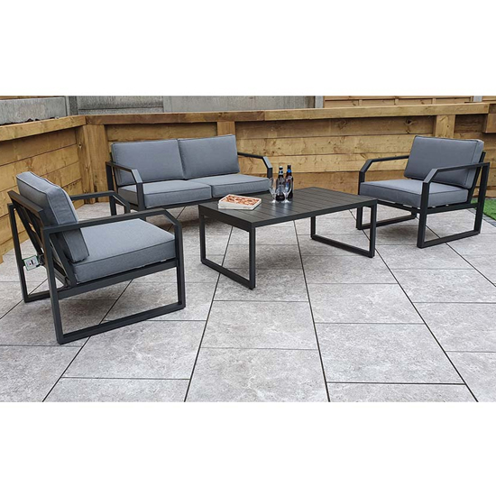 Adana Aluminium Lounge Sofa Set With Coffee Table In Grey