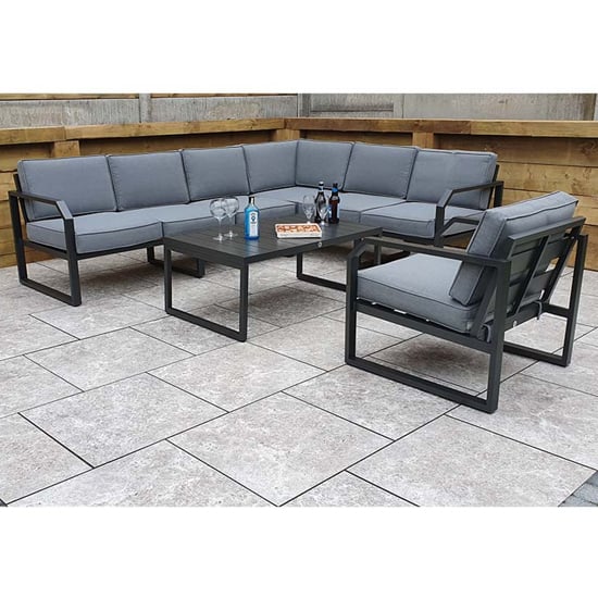 Photo of Adana corner aluminium lounge sofa set and coffee table in grey