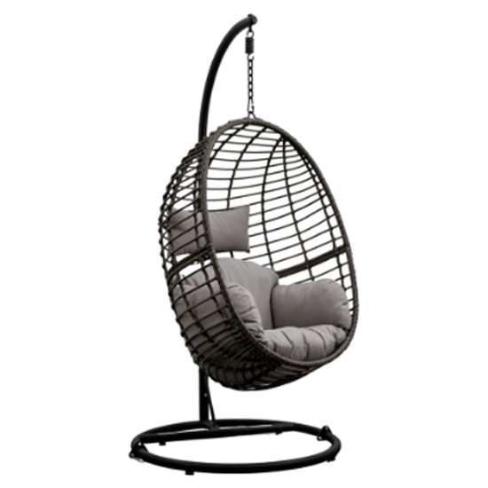 Photo of Araneda small wicker hanging chair with steel frame in natural