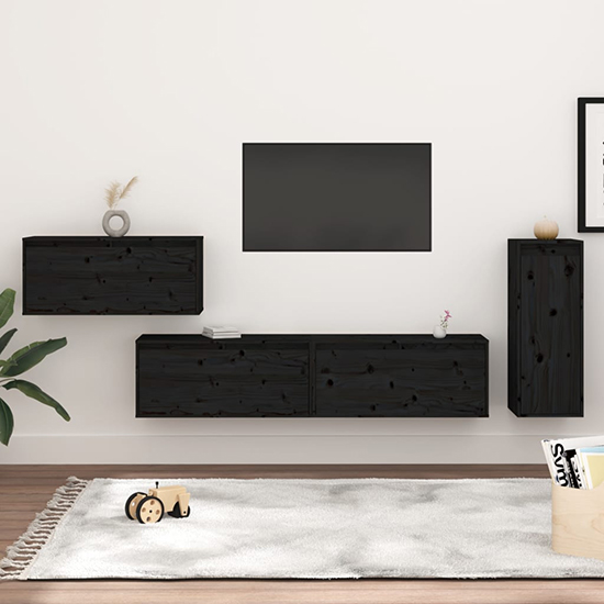 Read more about Addax solid pinewood entertainment unit in black