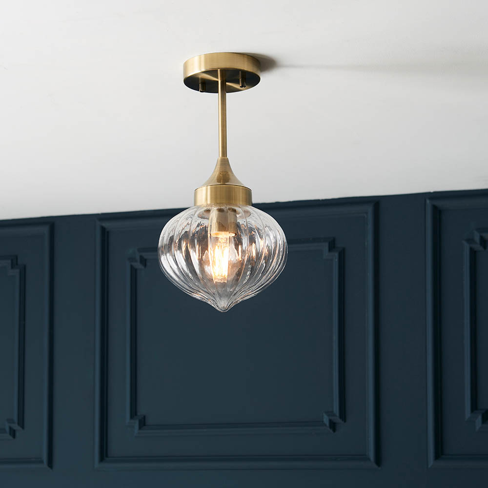Addington Glass Shade Semi Flush Ceiling Light In Antique Brass