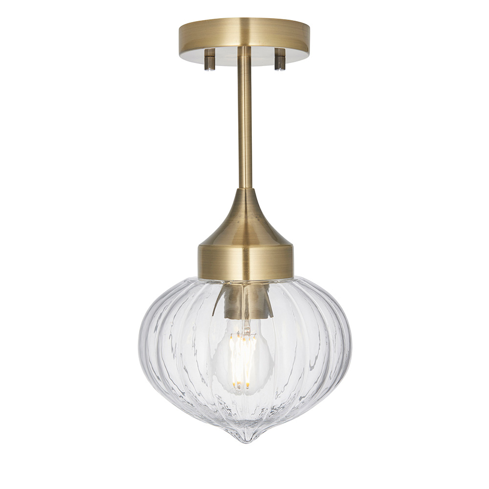 Addington Glass Shade Semi Flush Ceiling Light In Antique Brass
