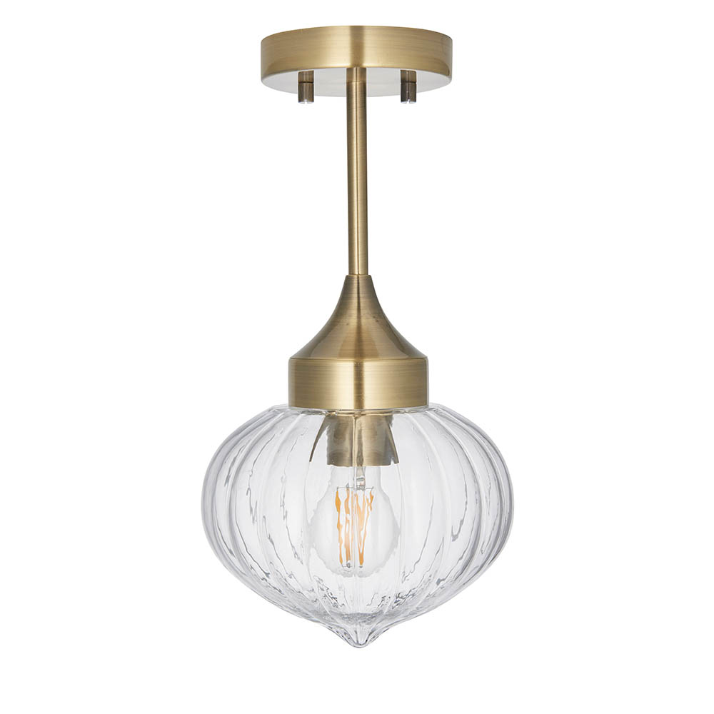 Addington Glass Shade Semi Flush Ceiling Light In Antique Brass