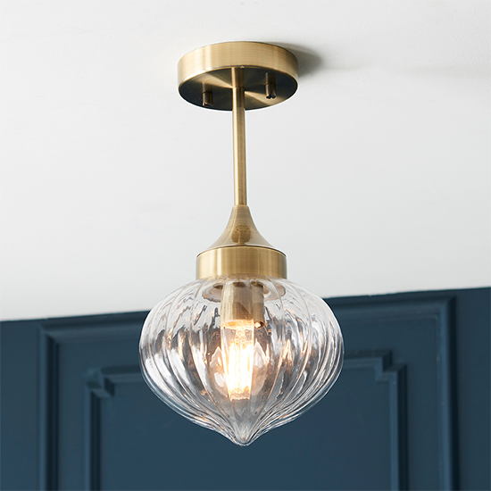 Read more about Addington glass shade semi flush ceiling light in antique brass