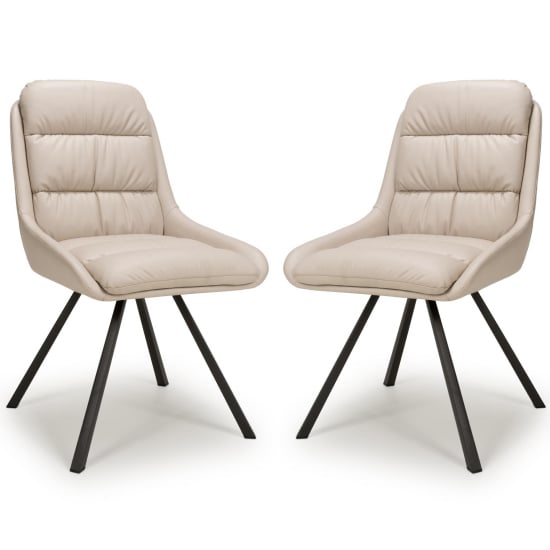 Addis Swivel Cream Leather Effect Dining Chairs In Pair