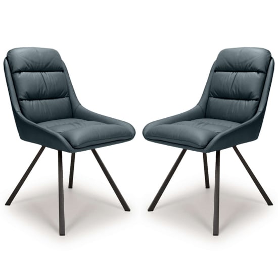 Addis Swivel Midnight Blue Leather Effect Dining Chairs In Pair