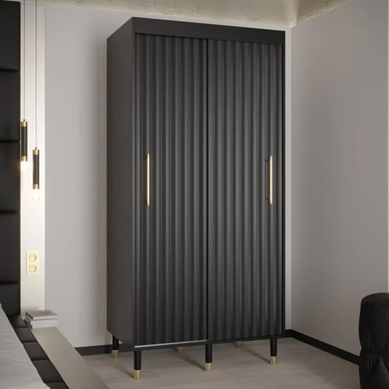 Product photograph of Adel I Wooden Wardrobe With 2 Sliding Doors 100cm In Black from Furniture in Fashion