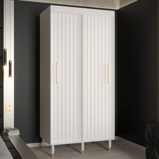 Product photograph of Adel I Wooden Wardrobe With 2 Sliding Doors 100cm In White from Furniture in Fashion