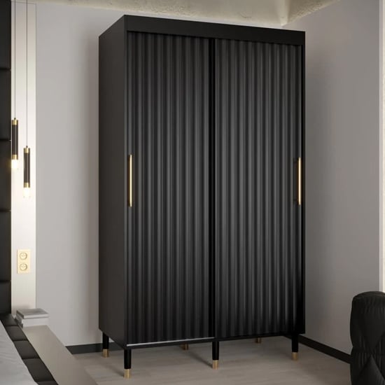 Product photograph of Adel I Wooden Wardrobe With 2 Sliding Doors 120cm In Black from Furniture in Fashion