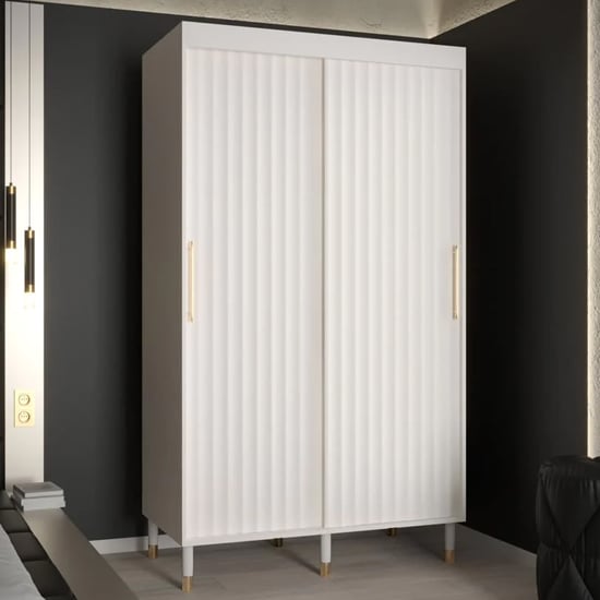 Product photograph of Adel I Wooden Wardrobe With 2 Sliding Doors 120cm In White from Furniture in Fashion
