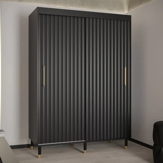 Product photograph of Adel I Wooden Wardrobe With 2 Sliding Doors 150cm In Black from Furniture in Fashion