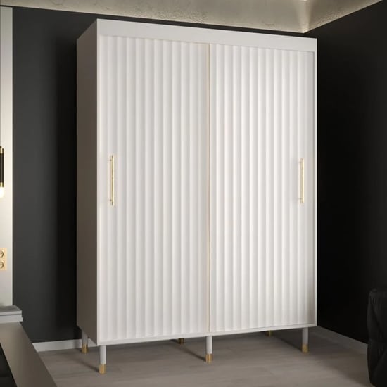 Product photograph of Adel I Wooden Wardrobe With 2 Sliding Doors 150cm In White from Furniture in Fashion