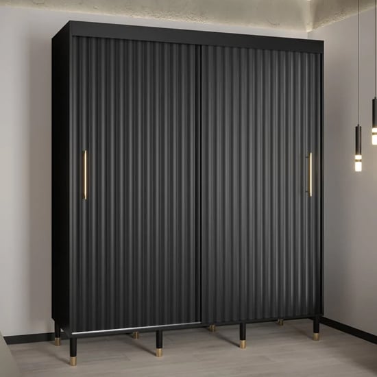 Product photograph of Adel I Wooden Wardrobe With 2 Sliding Doors 180cm In Black from Furniture in Fashion