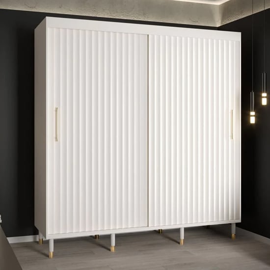 Product photograph of Adel I Wooden Wardrobe With 2 Sliding Doors 200cm In White from Furniture in Fashion