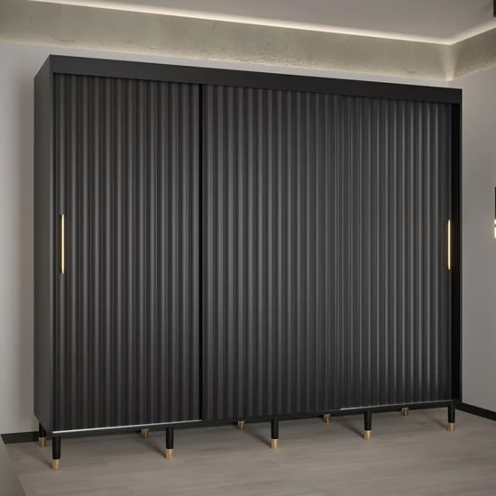 Product photograph of Adel I Wooden Wardrobe With 3 Sliding Doors 250cm In Black from Furniture in Fashion