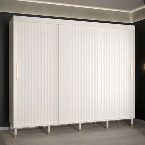 Product photograph of Adel I Wooden Wardrobe With 3 Sliding Doors 250cm In White from Furniture in Fashion