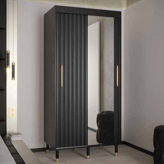 Read more about Adel ii mirrored wardrobe with 2 sliding doors 100cm in black