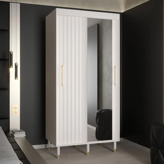 Product photograph of Adel Ii Mirrored Wardrobe With 2 Sliding Doors 100cm In White from Furniture in Fashion