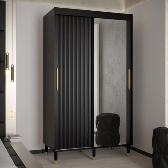 Adel II Mirrored Wardrobe With 2 Sliding Doors 120cm In Black