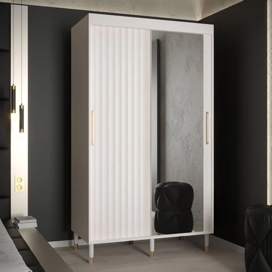 Product photograph of Adel Ii Mirrored Wardrobe With 2 Sliding Doors 120cm In White from Furniture in Fashion