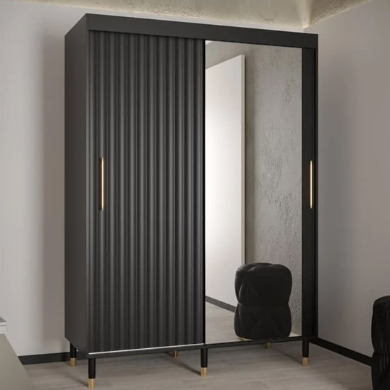 Product photograph of Adel Ii Mirrored Wardrobe With 2 Sliding Doors 150cm In Black from Furniture in Fashion