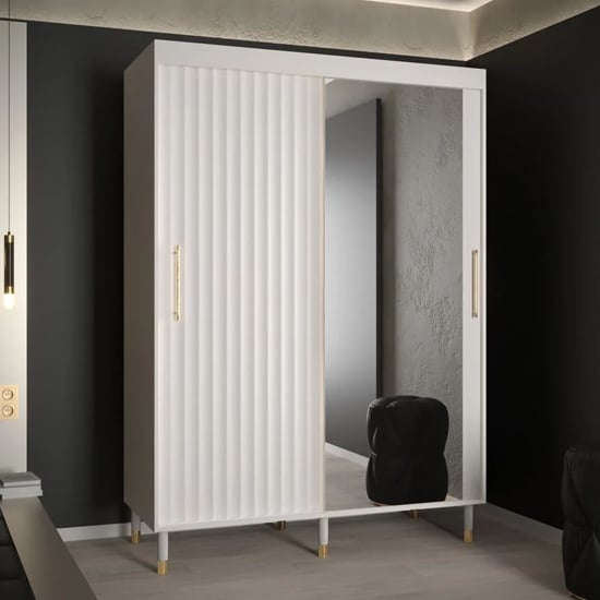 Product photograph of Adel Ii Mirrored Wardrobe With 2 Sliding Doors 150cm In White from Furniture in Fashion